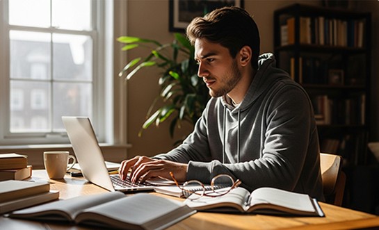 Student learning on laptop