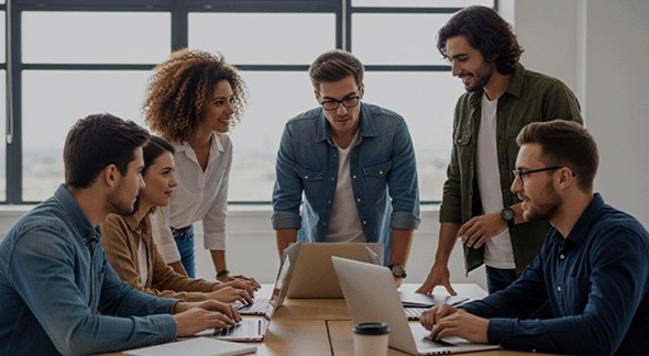 Graduates celebrating and throwing caps in the air